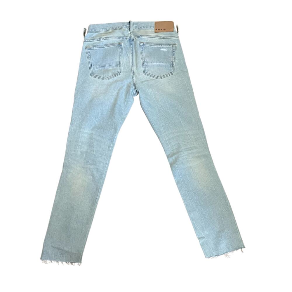 Pacsun Jeans Mens Size 28x30 Stacked Skinny Ripped cut Belt Loops Raw Hem - Picture 3 of 5